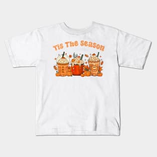 Tis The Season Latte Pumpkin Spice Leaf Fall Thanksgiving Kids T-Shirt